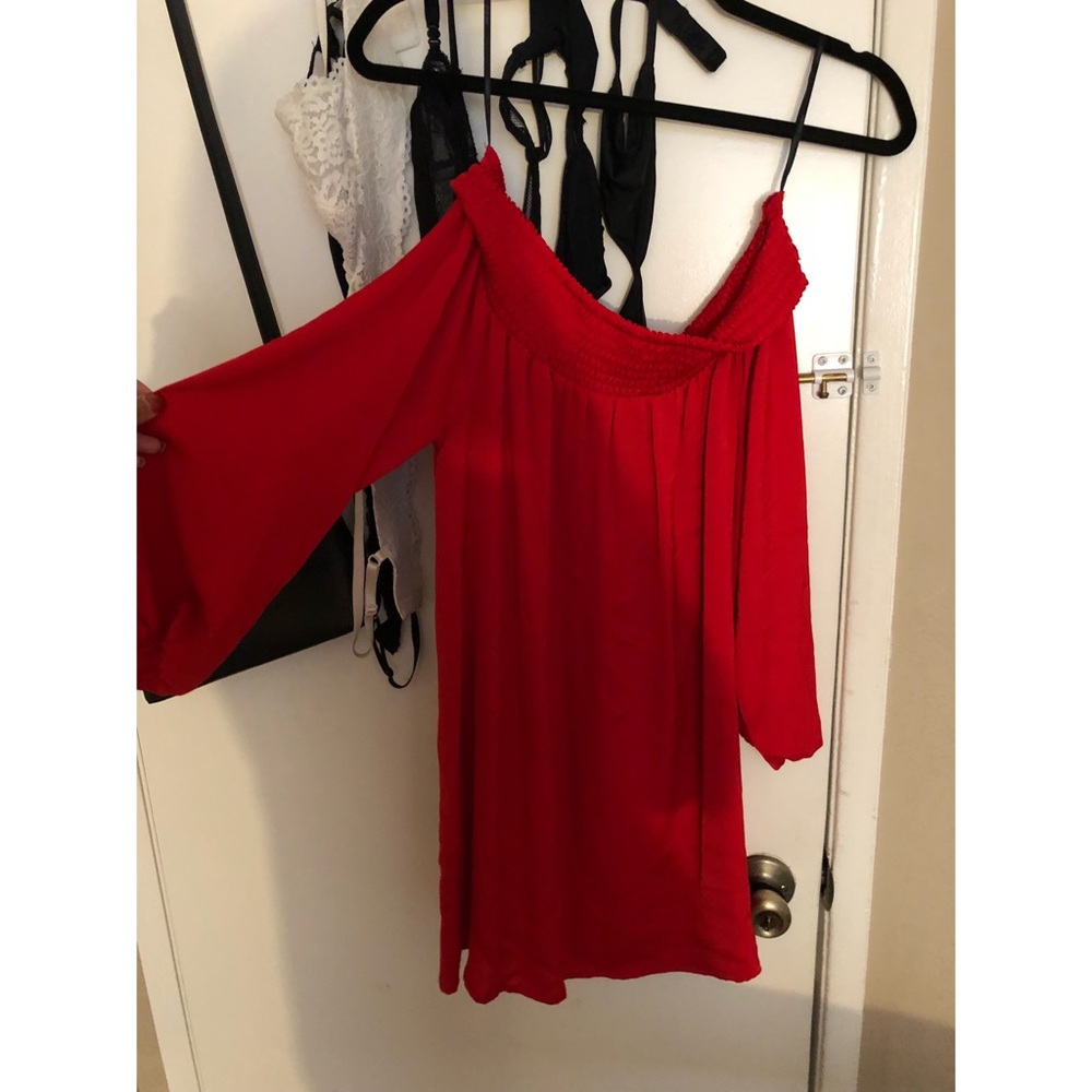 F21 Off Shoulder Red Satin Dress